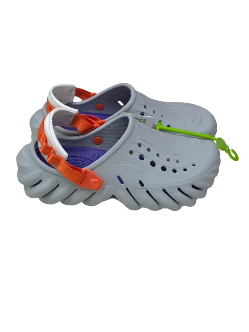 Crocs Echo Clogs Men 5 Women 7 Light Grey Purple W/ Orange Straps
